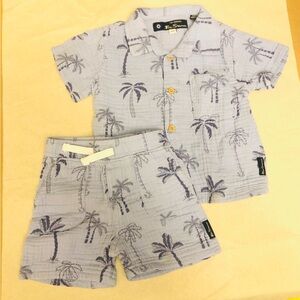 Ben Sherman Blue Palm Tree Print Shirt and Shorts Set Baby 12 mos